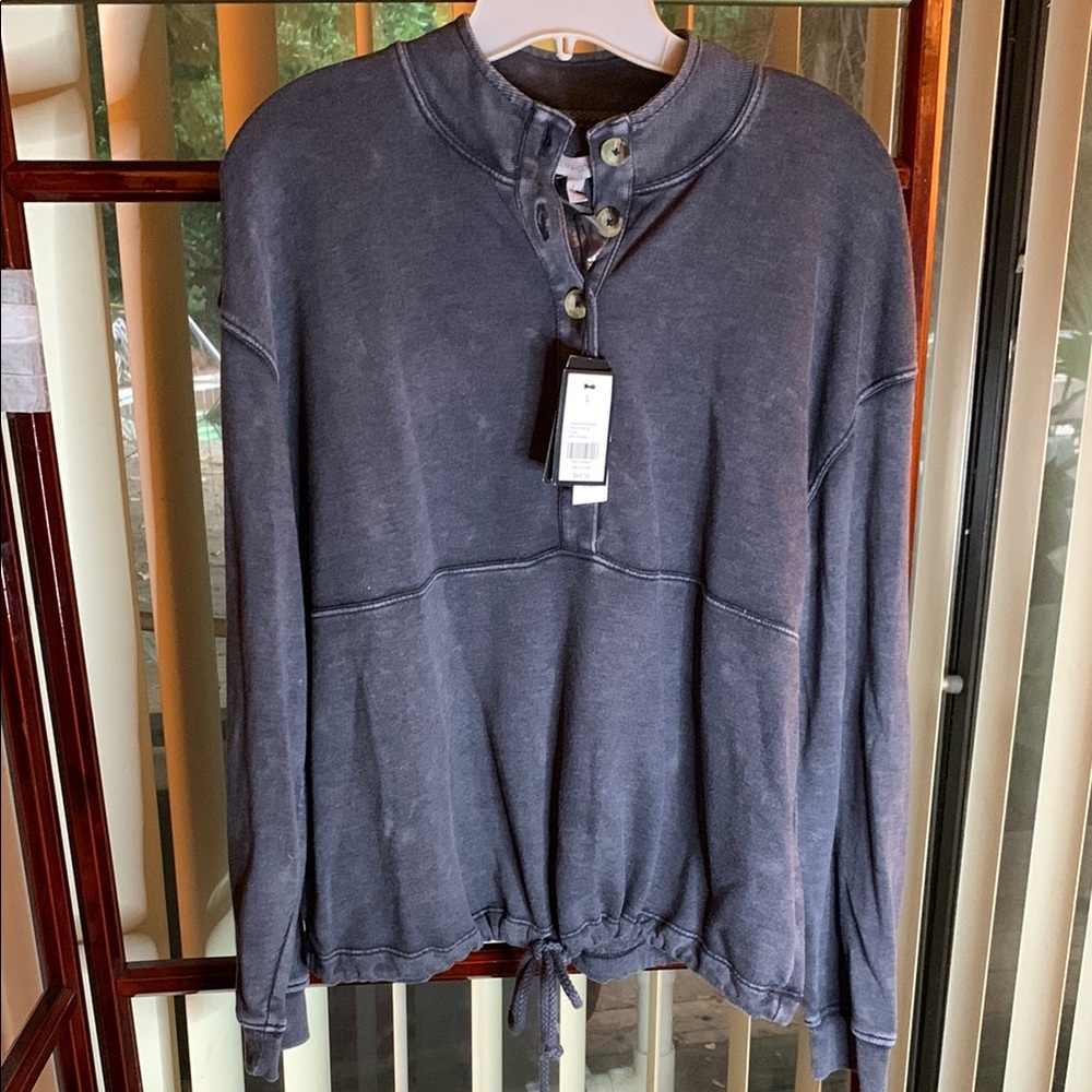 Blue Long-Sleeve Henley Top
